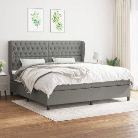 Cama box spring con colchón tela gris oscuro 200x200 cm