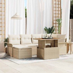 Conjunto de sofá de jardín con cojín 7 pcs beige y crema