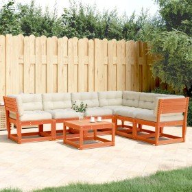 Set de sofás jardín 6 pzas con cojines madera pino marrón cera