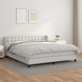 Cama box spring con colchón cuero sintético blanco 180x200 cm