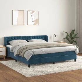 Box spring bed with dark blue velvet mattress 160x200 cm by vidaXL, Beds and slatted bases - Ref: Foro24-3127683, Price: 495,...
