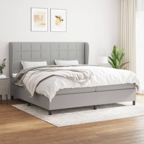 Cama box spring con colchón tela gris claro 200x200 cm