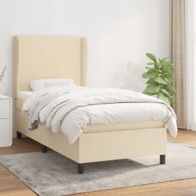 Box spring bed with cream fabric mattress 100x200 cm by vidaXL, Beds and slatted bases - Ref: Foro24-3127786, Price: 356,55 €...