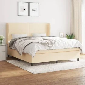 Box spring bed with cream fabric mattress 160x200 cm by vidaXL, Beds and slatted bases - Ref: Foro24-3127818, Price: 606,74 €...