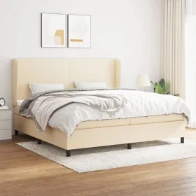 Box spring bed with cream fabric mattress 200x200 cm by vidaXL, Beds and slatted bases - Ref: Foro24-3127834, Price: 644,20 €...