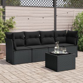 Set de muebles de jardín 5 pzas y cojines ratán sintético negro Set de muebles de jardín 5 pzas y cojines ratán sintético negro