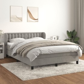 Cama box spring con colchón terciopelo gris claro 140x190 cm