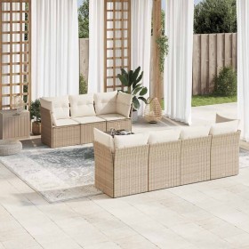 Juego de sofás de jardín con cojines beige 8 pzas ratán PE