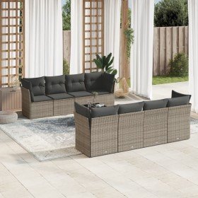 Set de muebles de jardín 9 pzas y cojines ratán sintético gris Set de muebles de jardín 9 pzas y cojines ratán sintético gris