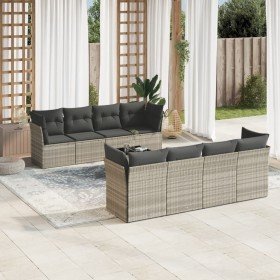 Set muebles jardín 9 pzas y cojines ratán sintético gris claro