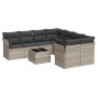Set muebles jardín 9 pzas y cojines ratán sintético gris claro