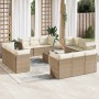 Set sofás de jardín con cojines 13 pzas ratán sintético beige