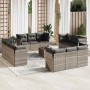Set sofás de jardín con cojines 13 piezas ratán sintético gris