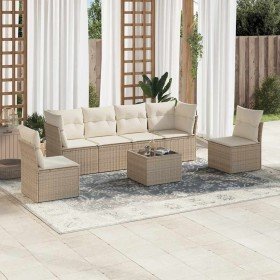 Set sofás de jardín 7 piezas y cojines ratán sintético beige en Conjuntos de jardín | Comprar online en Foro24
