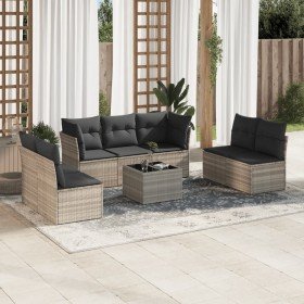 Set de sofás de jardín 8 pzas y cojines ratán sintético gris Set de sofás de jardín 8 pzas y cojines ratán sintético gris