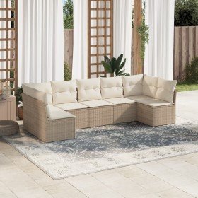 Set sofás de jardín 7 piezas y cojines ratán sintético beige Set sofás de jardín 7 piezas y cojines ratán sintético beige