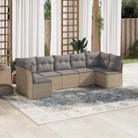 Set sofás de jardín 7 piezas y cojines ratán sintético beige en Conjuntos de jardín | Comprar online en Foro24