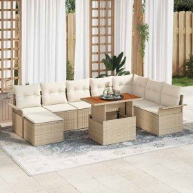 Conjunto de sofá de jardín con cojín 9 pcs beige y crema