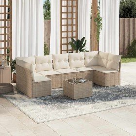 Juego de sofás de jardín con cojines beige 8 pzas ratán PE