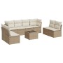 Set de sofás de jardín 9 pzas con cojines ratán sintético beige