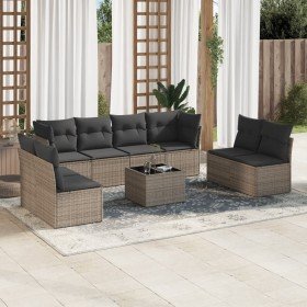 Set de muebles de jardín 9 pzas y cojines ratán sintético gris Set de muebles de jardín 9 pzas y cojines ratán sintético gris