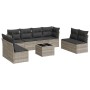 Set muebles jardín 9 pzas y cojines ratán sintético gris claro