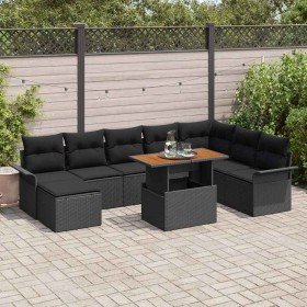 Conjunto de sofá de jardín con cojín 9 pcs Negro