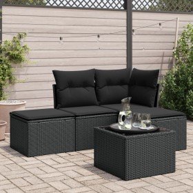Set de muebles de jardín 5 pzas y cojines ratán sintético negro Set de muebles de jardín 5 pzas y cojines ratán sintético negro