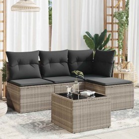 Set de sofás jardín y cojines 5 pzas ratán sintético gris claro
