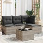 Set de sofás jardín y cojines 5 pzas ratán sintético gris claro