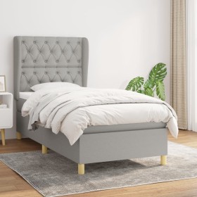 Cama box spring con colchón tela gris claro 80x200 cm