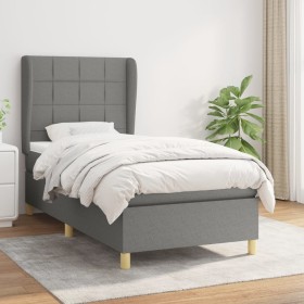 Cama box spring con colchón tela gris oscuro 90x190 cm