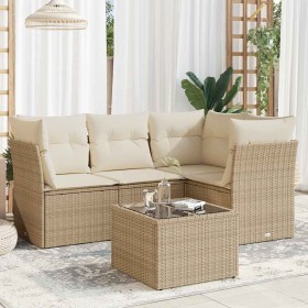 Juego de sofás jardín con cojines 5 pzas ratán sintético beige