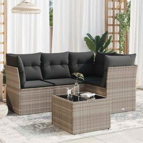 Set de sofás jardín y cojines 5 pzas ratán sintético gris claro