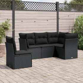 Set de muebles de jardín 5 pzas y cojines ratán sintético negro Set de muebles de jardín 5 pzas y cojines ratán sintético negro