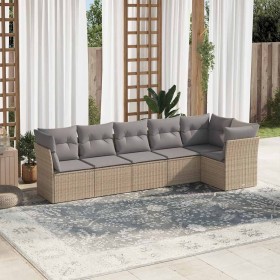 Juego de sofás jardín con cojines 6 pzas ratán sintético beige