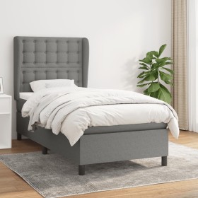 Cama box spring con colchón tela gris oscuro 90x20