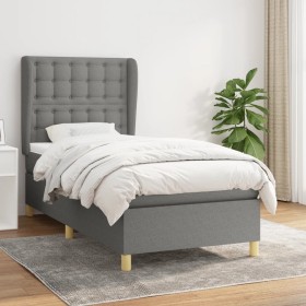 Cama box spring con colchón tela gris oscuro 90x190 cm