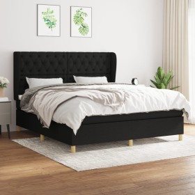 Cama box spring con colchón tela negro 160x200 cm