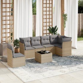 Set sofás de jardín 7 piezas y cojines ratán sintético beige Set sofás de jardín 7 piezas y cojines ratán sintético beige