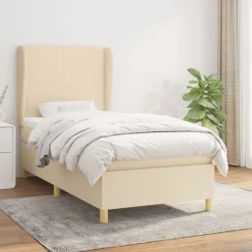 Box spring bed with cream fabric mattress 100x200 cm by vidaXL, Beds and slatted bases - Ref: Foro24-3128346, Price: 362,73 €...