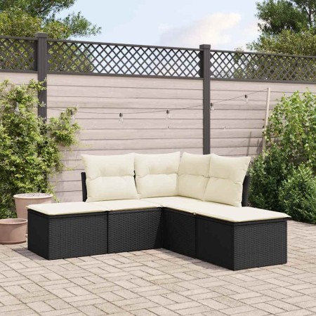 Set de muebles de jardín 5 pzas y cojines ratán sintético negro