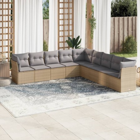 Set de sofás de jardín 9 pzas con cojines ratán sintético beige