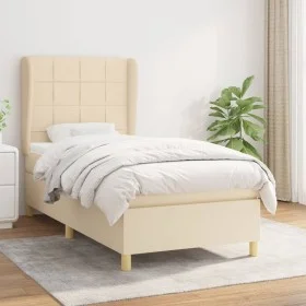 Box spring bed with cream fabric mattress 100x200 cm by vidaXL, Beds and slatted bases - Ref: Foro24-3128506, Price: 345,59 €...
