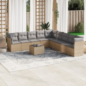 Juego de sofás jardín con cojines beige 10 pzas ratán sintético