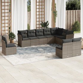 Set de sofás de jardín 10 pzas con cojines ratán sintético gris Set de sofás de jardín 10 pzas con cojines ratán sintético gris