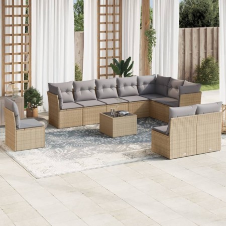 Set de sofás de jardín 11pzas con cojines ratán sintético beige