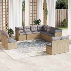 Set de sofás de jardín 11pzas con cojines ratán sintético beige