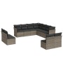 Set de sofás de jardín 11 pzas y cojines ratán sintético gris