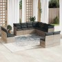 Set de sofás de jardín 11 pzas y cojines ratán sintético gris